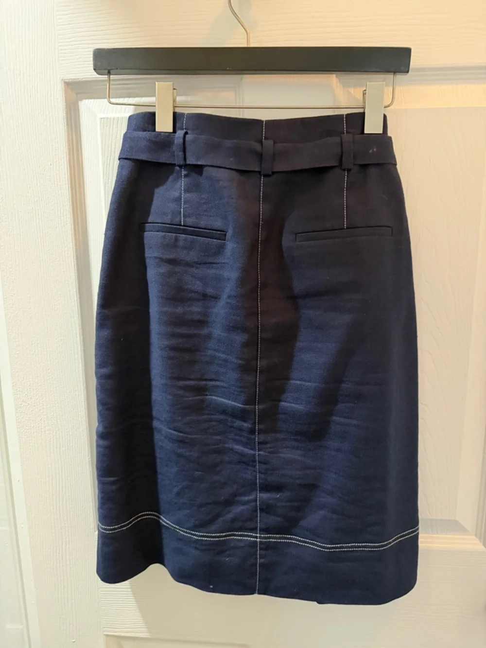 J Crew Linen Navy Button-Front Tie-Waist Skirt - Picture 4 of 5